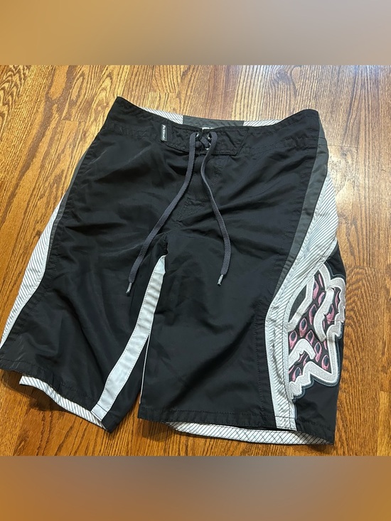 Fox Other - Fox Racing Motocross Men’s Board Shorts Black & White Sz32 Pink Logo 11” Inseam